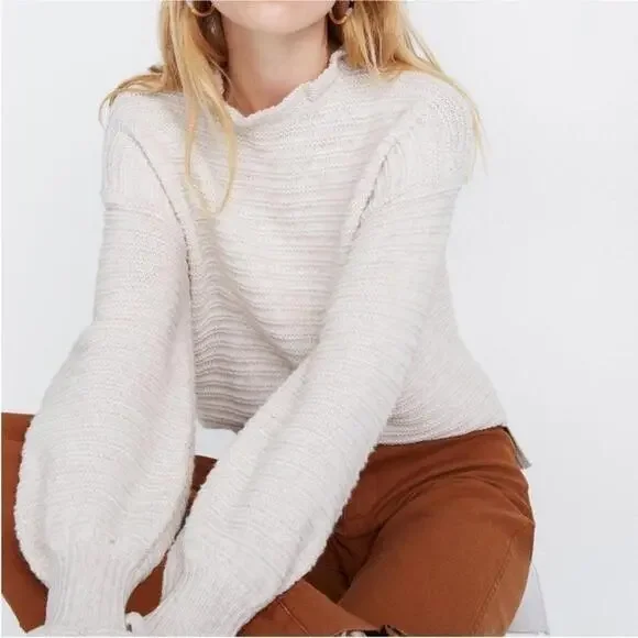 Madewell Women’s Ruffle-Neck Pullover Sweater in Cotton-Merino Yarn Size S - Picture 2 of 6